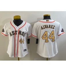 Women's Houston Astros #44 Yordan Alvarez Number 2023 White Gold World Serise Champions Cool Base Stitched Jersey