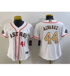 Women's Houston Astros #44 Yordan Alvarez Number 2023 White Gold World Serise Champions Cool Base Stitched Jerseys