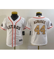 Youth Houston Astros #44 Yordan Alvarez 2023 White Gold World Serise Champions Cool Base Stitched Jersey