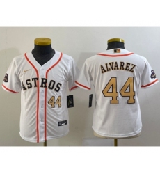 Youth Houston Astros #44 Yordan Alvarez Number 2023 White Gold World Serise Champions Cool Base Stitched Jersey