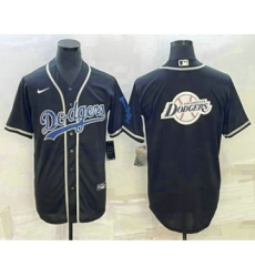 Men's Los Angeles Dodgers Big Logo Black Cool Base Stitched Baseball Jersey1