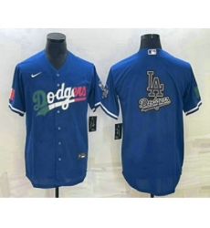 Men's Los Angeles Dodgers Big Logo Navy Blue Pinstripe Stitched MLB Cool Base Nike Jersey1