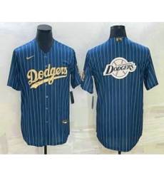 Men's Los Angeles Dodgers Big Logo Navy Blue Pinstripe Stitched MLB Cool Base Nike Jersey2