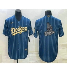 Men's Los Angeles Dodgers Big Logo Navy Blue Pinstripe Stitched MLB Cool Base Nike Jerseys