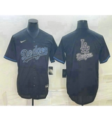 Men's Los Angeles Dodgers Black Team Big Logo Cool Base Stitched Baseball Jersey1