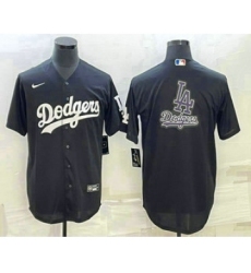 Men's Los Angeles Dodgers Black Team Big Logo Cool Base Stitched Baseball Jersey2