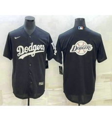 Men's Los Angeles Dodgers Black Team Big Logo Cool Base Stitched Baseball Jersey3