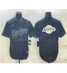 Men's Los Angeles Dodgers Black Team Big Logo Cool Base Stitched Baseball Jersey