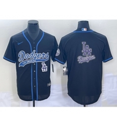 Men's Los Angeles Dodgers Black Team Big Logo Cool Base Stitched Baseball Jerseys