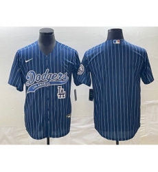 Men's Los Angeles Dodgers Blue Pinstripe Blank Cool Base Stitched Baseball Jersey