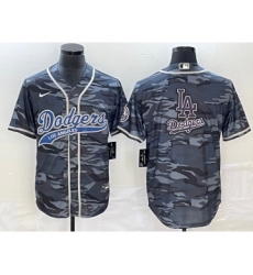 Men's Los Angeles Dodgers Gray Camo Team Big Logo Cool Base Stitched Baseball Jersey 1