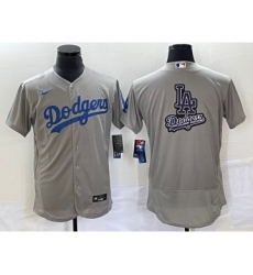 Men's Los Angeles Dodgers Gray Team Big Logo Flex Base Stitched Baseball Jersey 1