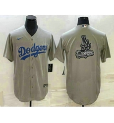 Men's Los Angeles Dodgers Grey Team Big Logo Cool Base Stitched Baseball Jersey1