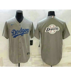 Men's Los Angeles Dodgers Grey Team Big Logo Cool Base Stitched Baseball Jersey