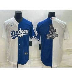 Men's Los Angeles Dodgers White Blue Split Team Big Logo Cool Base Stitched Baseball Jersey