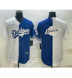 Men's Los Angeles Dodgers White Blue Split Team Big Logo Cool Base Stitched Baseball Jerseys