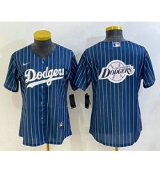 Women's Los Angeles Dodgers Big Logo Navy Blue Pinstripe Stitched MLB Cool Base Nike Jersey