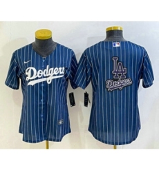 Women's Los Angeles Dodgers Big Logo Navy Blue Pinstripe Stitched MLB Cool Base Nike Jerseys