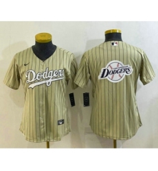 Women's Los Angeles Dodgers Big Logo Number Cream Pinstripe Stitched MLB Cool Base Nike Jersey