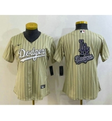 Women's Los Angeles Dodgers Big Logo Number Cream Pinstripe Stitched MLB Cool Base Nike Jerseys