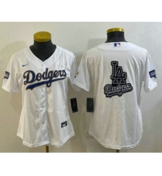 Women's Los Angeles Dodgers Big Logo White Gold Championship Stitched MLB Cool Base Nike Jerseys