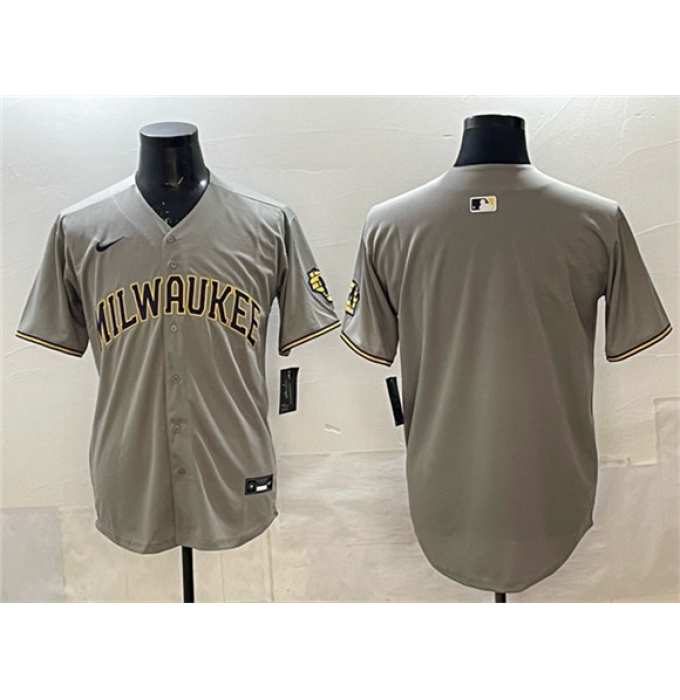 Men's Milwaukee Brewers Blank Gray Home Limited Stitched Jersey