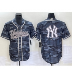 Men's New York Yankees Gray Camo Team Big Logo Cool Base Stitched Baseball Jersey