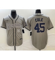 Men's New York Yankees #45 Gerrit Cole Gray Cool Base Stitched Baseball Jersey