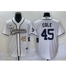 Men's New York Yankees #45 Gerrit Cole Number White Cool Base Stitched Baseball Jersey