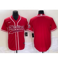 Men's Philadelphia Phillies Blank Red Cool Base Stitched Baseball Jersey