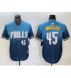 Men's Philadelphia Phillies #45 Zack Wheeler Blue 2024 City Player Number Cool Base Stitched Jersey