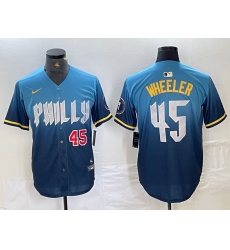 Men's Philadelphia Phillies #45 Zack Wheeler Blue 2024 City Player Number Cool Base Stitched Jerseys