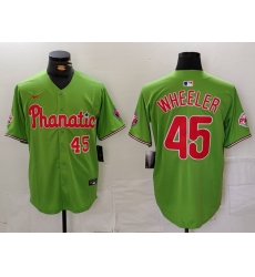 Men's Philadelphia Phillies #45 Zack Wheeler Number Green With Stitched Cool Base Nike Jersey