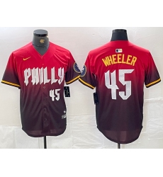 Men's Philadelphia Phillies #45 Zack Wheeler Red 2024 City Player Number Cool Base Jersey