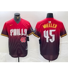 Men's Philadelphia Phillies #45 Zack Wheeler Red 2024 City Player Number Cool Base Jerseys