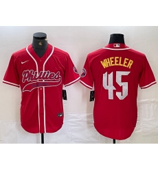 Men's Philadelphia Phillies #45 Zack Wheeler Red Cool Base Stitched Baseball Jersey