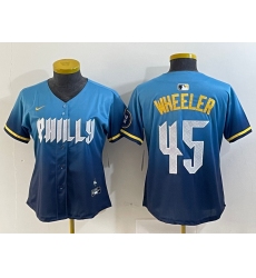 Women's Philadelphia Phillies #45 Zack Wheeler Blue 2024 City Cool Base Stitched Jersey