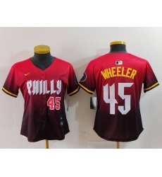 Women's Philadelphia Phillies #45 Zack Wheeler Number Red 2024 City Connect Limited Jerseys