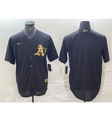 Men's Oakland Athletics Blank Black Gold Cool Base Stitched Baseball Jersey