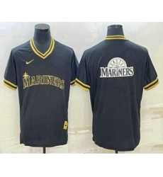 Men's Seattle Mariners Big Logo Black Gold Nike Cooperstown Legend V Neck Jersey