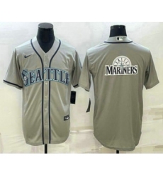 Men's Seattle Mariners Big Logo Gray Stitched MLB Cool Base Jersey