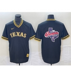 Men's Texas Rangers Black 2023 World Series Champions Big Logo Cool Base Stitched Baseball Jerseys