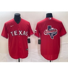 Men's Texas Rangers Red 2023 World Series Champions Big Logo Cool Base Stitched Baseball Jersey