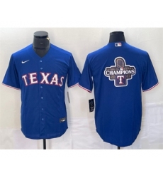 Men's Texas Rangers Royal 2023 World Series Champions Big Logo Cool Base Stitched Baseball Jersey1