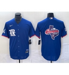 Men's Texas Rangers Royal 2023 World Series Champions Big Logo Cool Base Stitched Baseball Jersey