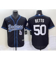 Men's Los Angeles Dodgers #50 Mookie Betts Black Cool Base Stitched Baseball Jersey1