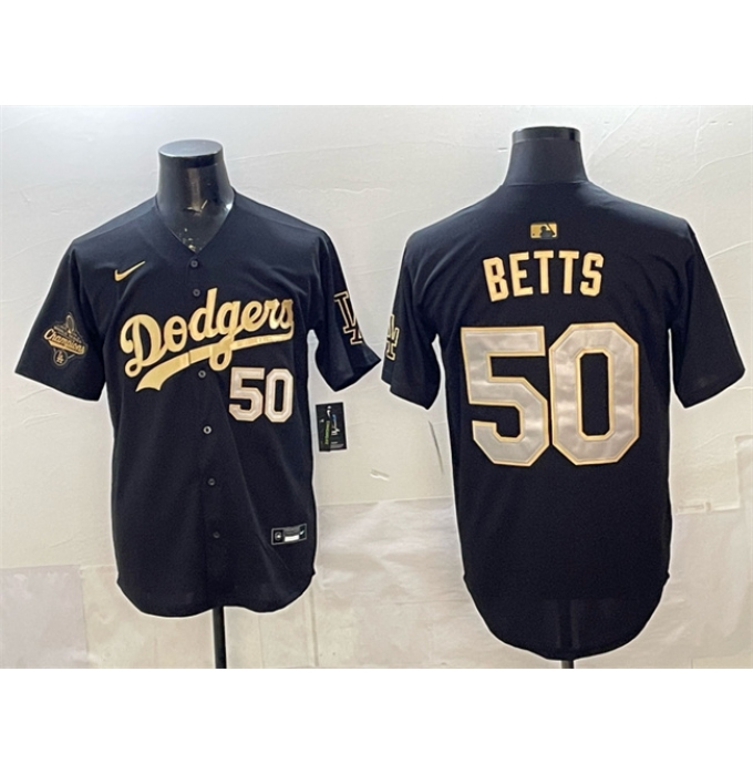 Men's Los Angeles Dodgers #50 Mookie Betts Black Gold 2025 World Series Champions Limited Stitched Baseball Jersey