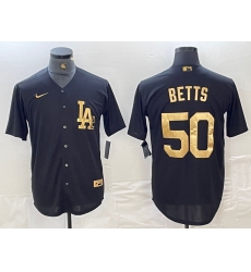 Men's Los Angeles Dodgers #50 Mookie Betts Black Gold Cool Base Stitched Jersey