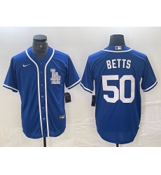 Men's Los Angeles Dodgers #50 Mookie Betts Blue Cool Base Stitched Baseball Jersey