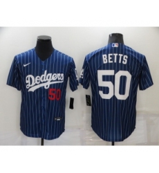 Men's Los Angeles Dodgers #50 Mookie Betts Blue Pinstripe Stitched MLB Cool Base Nike Jersey